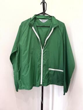Vintage Green Nylon Hooded Windbreaker Jacket Medium Rainbow Sportswear